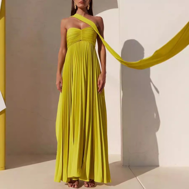 Robe longue plissée sans bretelles pour femmes, élégante, Sexy, sans manches, dos nu, Design printemps été, nouvelle collection, Robe de soirée pour dames