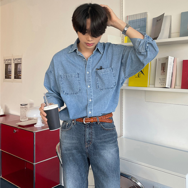 Chemise en Denim à manches longues pour hommes, vêtements de printemps, avec poches, décontracté, coréen, bouton rabattu, Streetwear, léger, luxe, élégant, nouvelle collection 2025