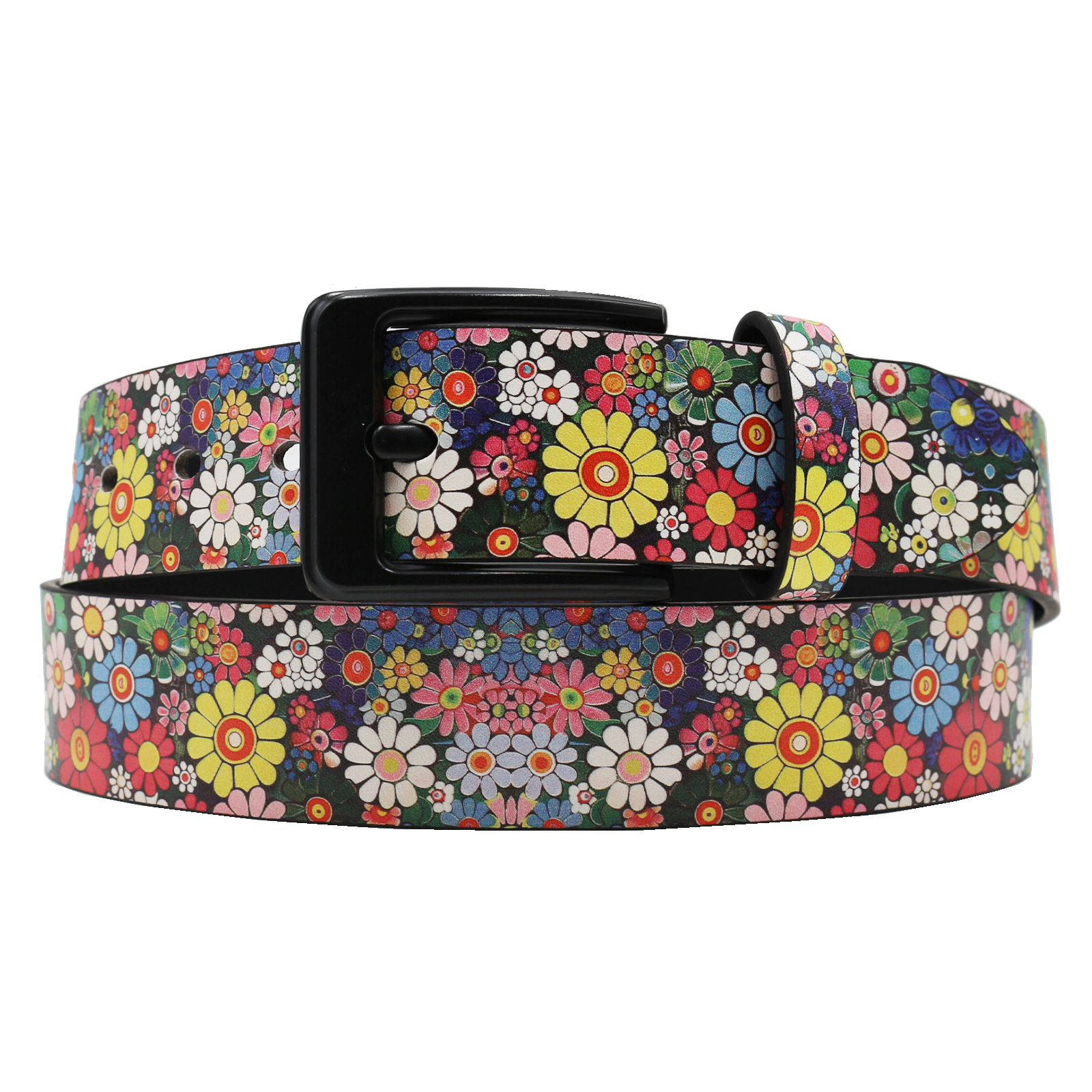 Ceinture ornée de nombreuses fleurs magnifiques – Ceinture imprimée style bohème en cuir avec strass et clous brillants pour jeans et robes