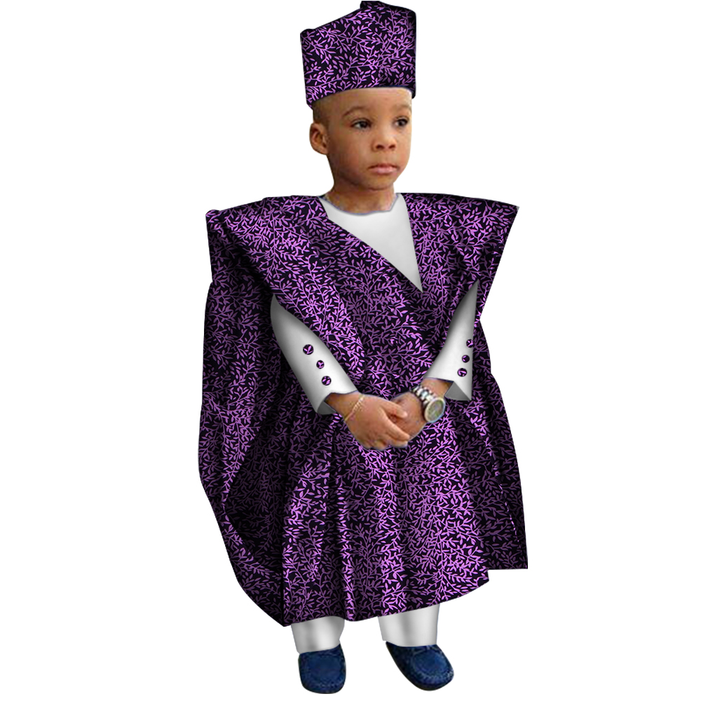 Ensemble de vêtements africains avec chapeau et pantalon pour garçons, vêtements College africains, robe Bazin Riche Dashiki, WYT200