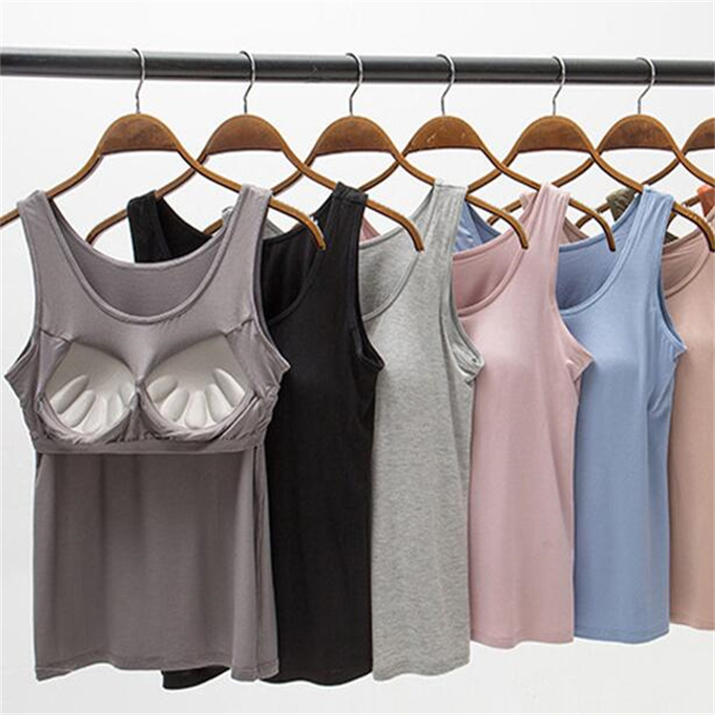 Débardeurs pour femmes 2026 avec soutien-gorge intégré, débardeurs rembourrés à col ras du cou, coupe ajustée, chemises sexy, sous-vêtements décontractés amincissants