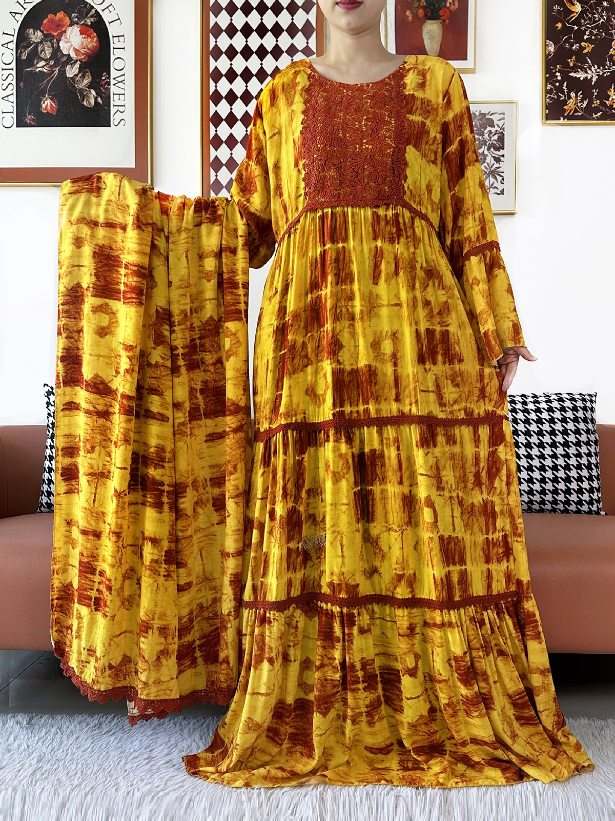 Robe de soirée 2026 pour femmes africaines, Boubou KASHKHA, Abaya en coton, tissu tie-dye, robe ample musulmane pour le Ramadan, robe maxi brodée