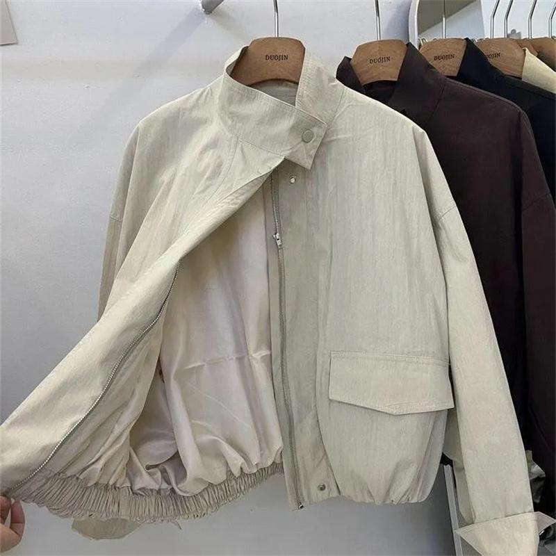 Coréen court col montant veste femmes coupe-vent ample manteau printemps automne loisirs outillage veste manteau femme survêtement haut