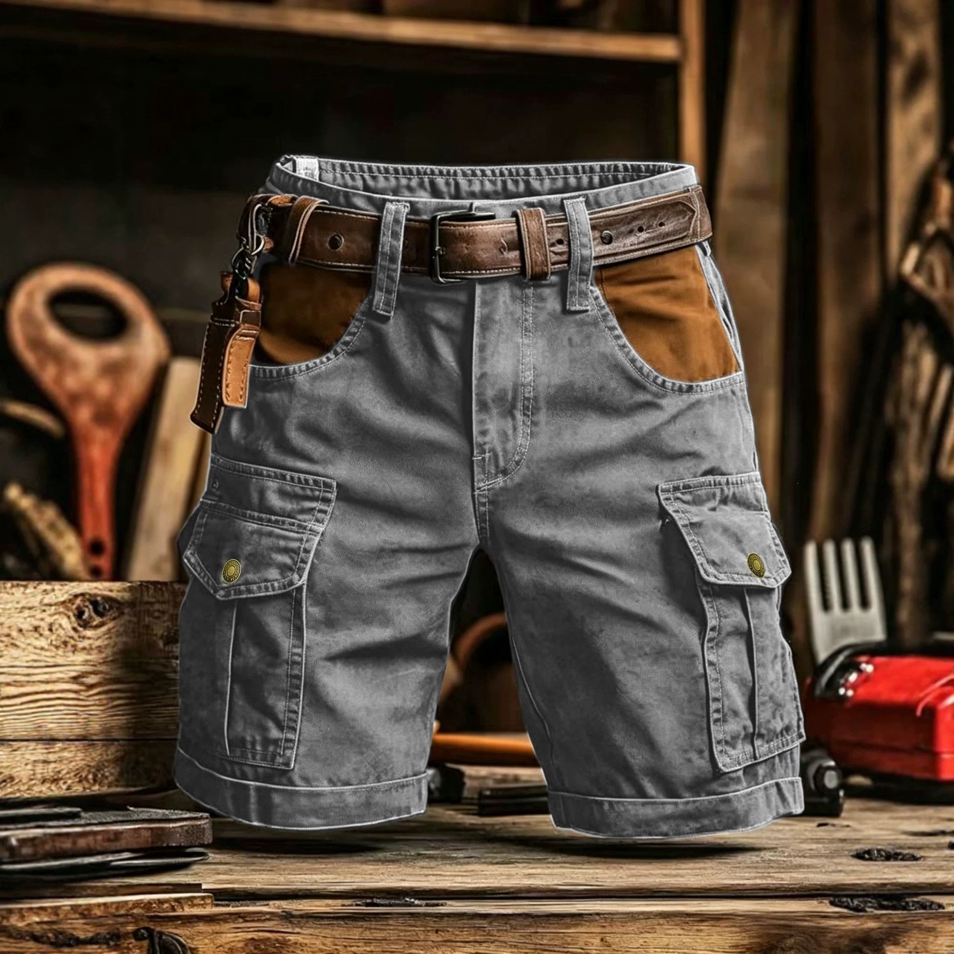 Shorts cargo pour hommes 100% coton pur, style vintage américain, multi-poches, vêtements de travail en plein air, shorts décontractés pour la randonnée quotidienne