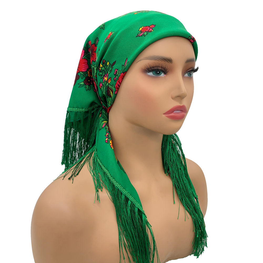 Écharpe carrée russe femmes luxe imprimé fleuri frangé Bandana foulards paréo dame bandeau foulards Babushka bandeau