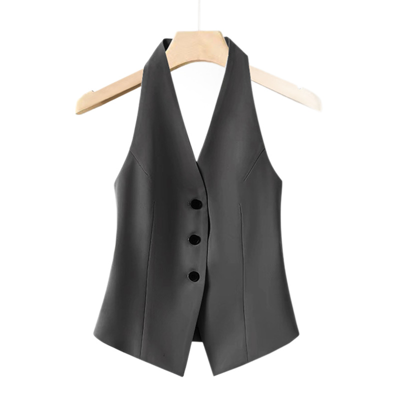 Gilet de costume pour femme, nouvelle collection printemps-été, sans manches, dos nu, polyvalent, haut féminin, chaleco mujer