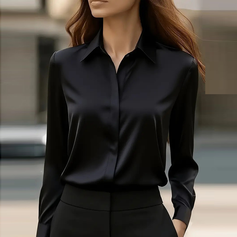 Nouveau bureau dame chemise femmes col rabattu à manches longues bouton Blouse femmes mode solide chemise formelle bleu blanc noir gris