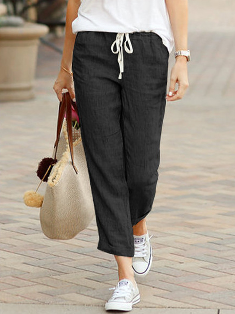 Pantalon simple et élégant pour femmes, mode proximité wstring, design solide, court, décontracté, taille élastique, bureau