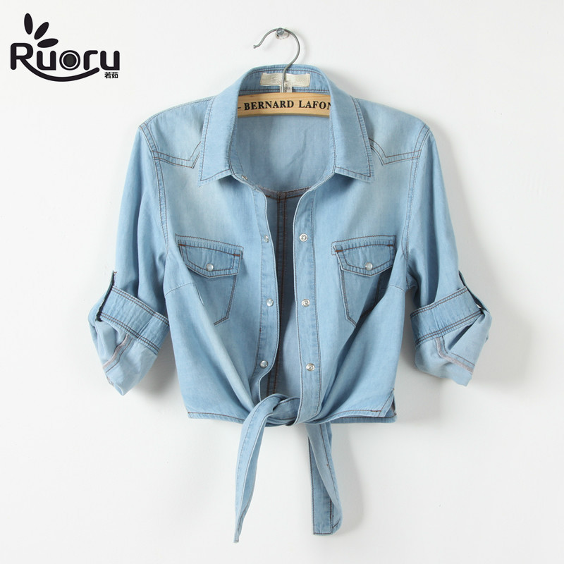 Chemise kimono en denim à manches courtes pour femmes, haut court en jean sexy, chemisier d'été cool