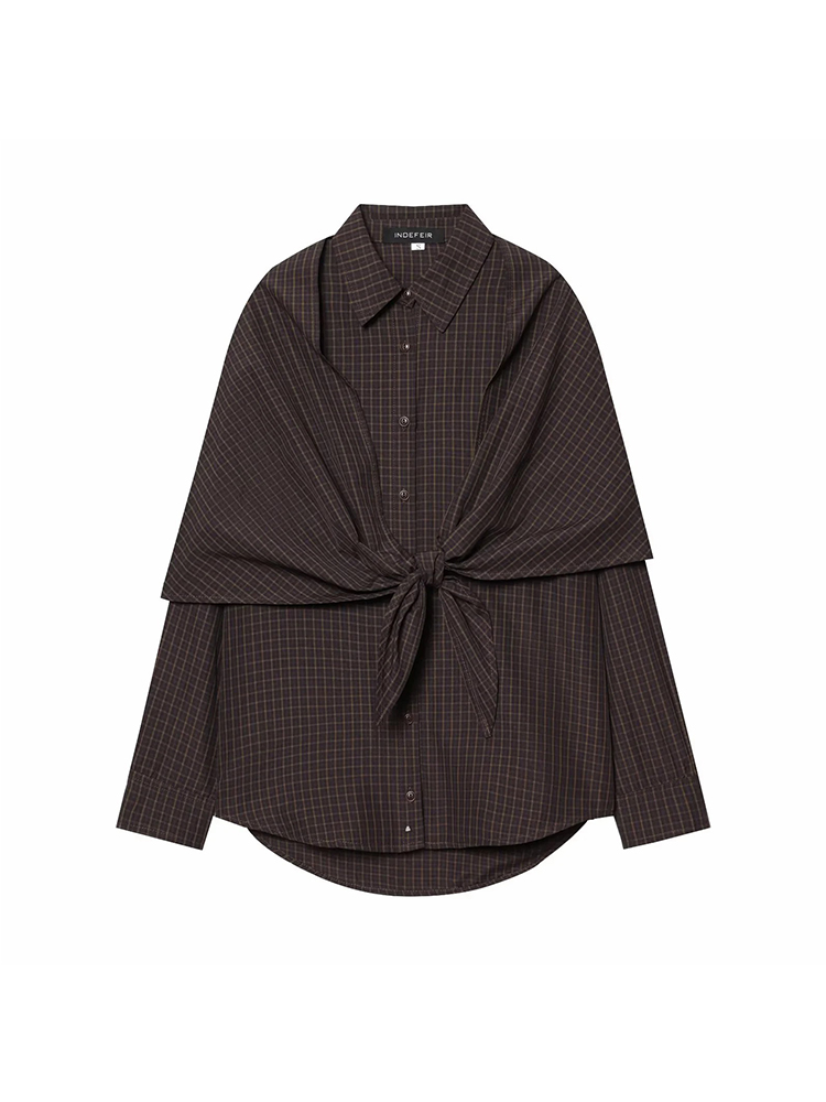 Chemise à carreaux pour femme, style printemps, avec col châle, boutonnée, décontractée, à manches longues, à simple boutonnage