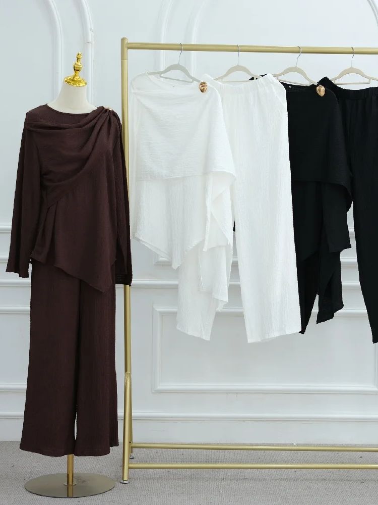 Abayas pour femmes plaine 2 pièces Abaya Damen dubaï hauts pantalon modeste ensemble musulman Islam Robe Caftan Marocain Femme Musulmane caftan