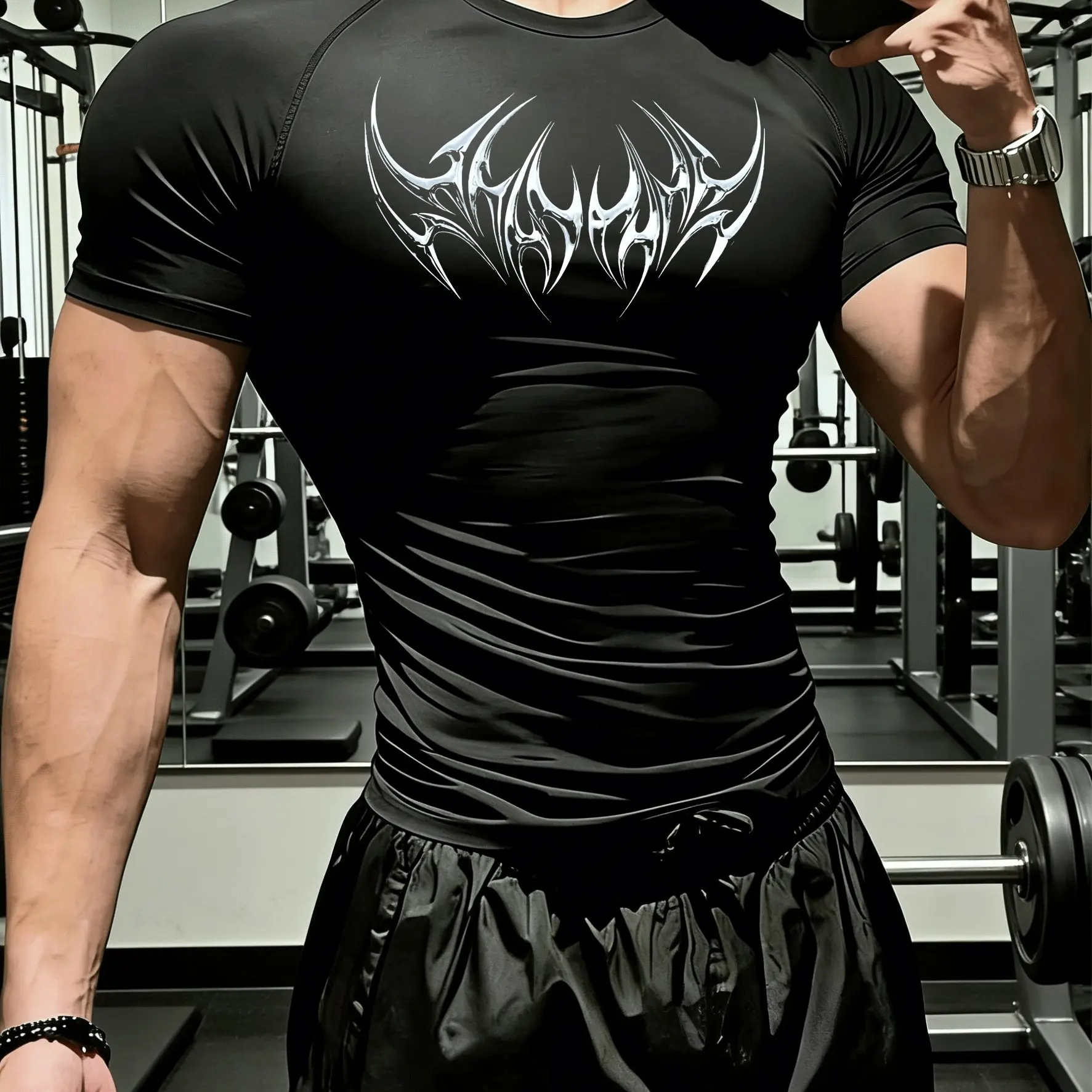 Nouveaux vêtements de fitness pour hommes et femmes, impression de motifs tendance, haute élasticité, tissu respirant et ajusté.
