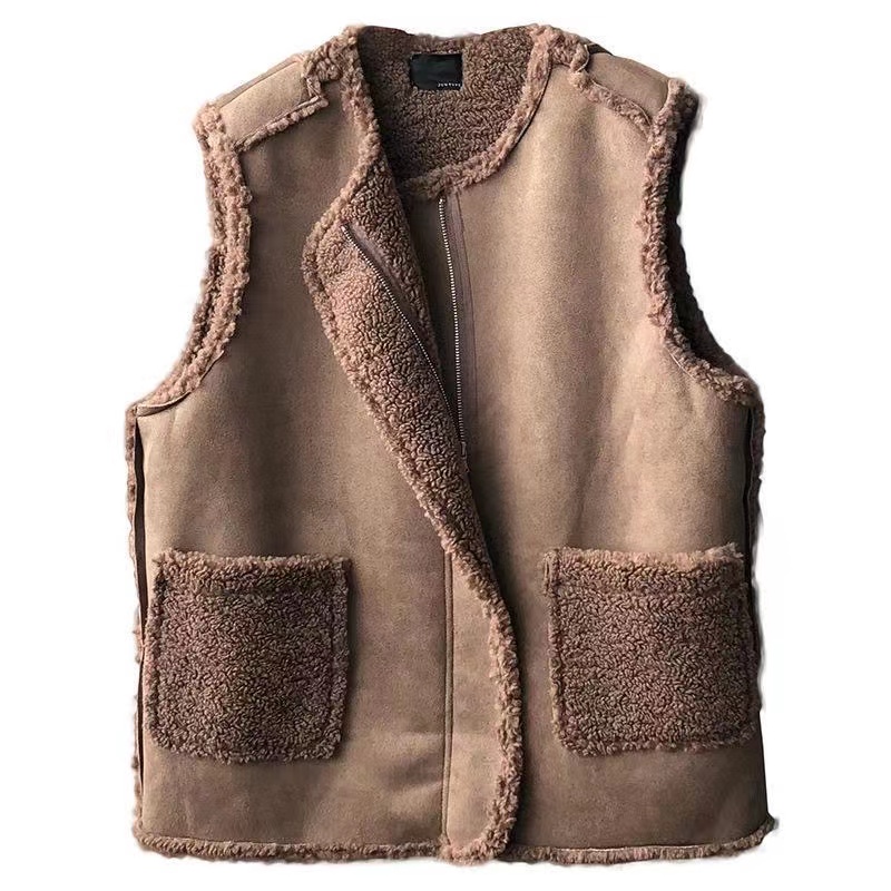 Veste en émail en laine d'agneau pour femme, manteau en fibre de fourrure de cerf, vestes zippées décontractées pour femme, port double face, coréen, automne, hiver