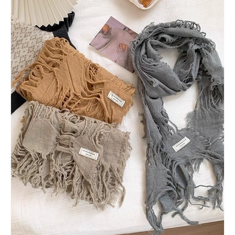 Écharpe en laine Vintage unisexe, cache-cou irrégé en détresse, vêtements d'extérieur à la mode pour femmes et hommes, hiver