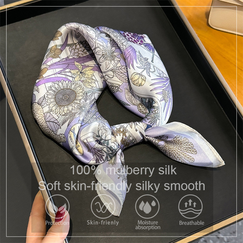 Foulard carré en soie 100% pour femmes, foulard enveloppant, Bandana en soie de mûrier, mode luxe, bandeau Hijab de haute qualité