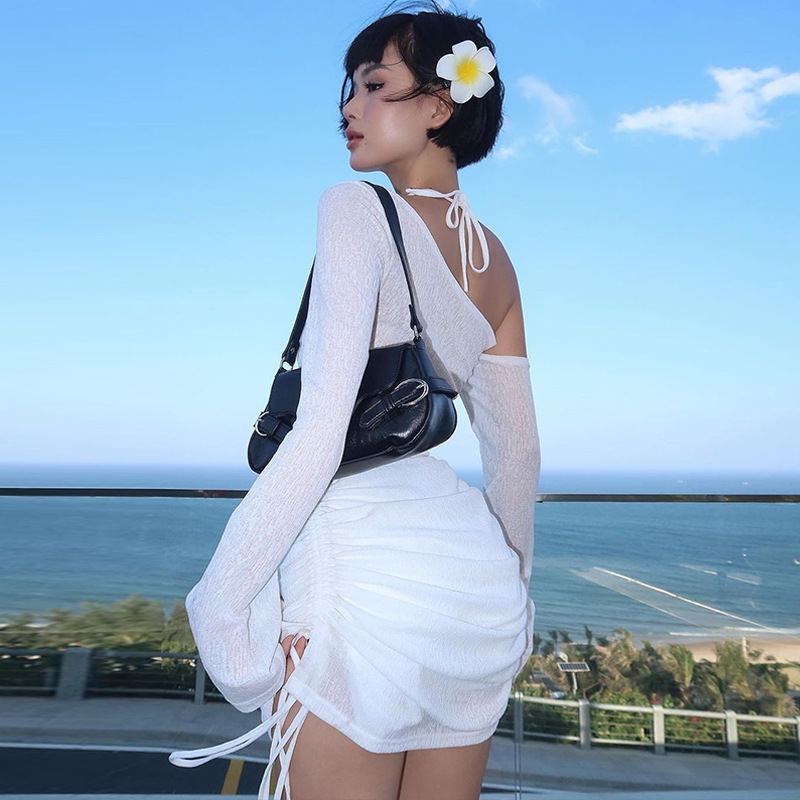 Robe de plage sexy à découpes transparentes et col asymétrique, cache-maillot de bain pour femme, idéale pour la plage et les maillots de bain bikini