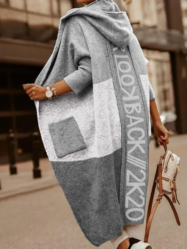 Cardigan à Capuche et Manches sulfpour Femme, Pull Long avec Poches et Lettres Imprimées, Streetwear Décontracté, Collection Automne Hiver 2025