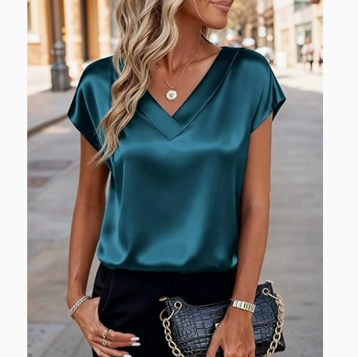 Nouvelles Blouses d'été pour femmes, mode décontractée, élégantes, col en V, manches courtes, chemises tendance, simples, amples, en satin pour femme