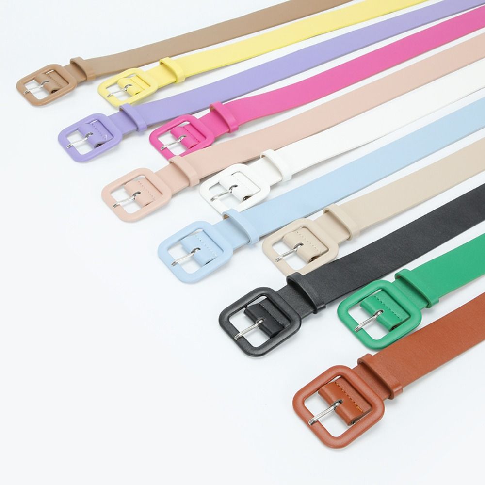 Ceinture en cuir pour femmes, couleur bonbon, boucle carrée, Design de luxe, sangle fine, pour pantalon, robe
