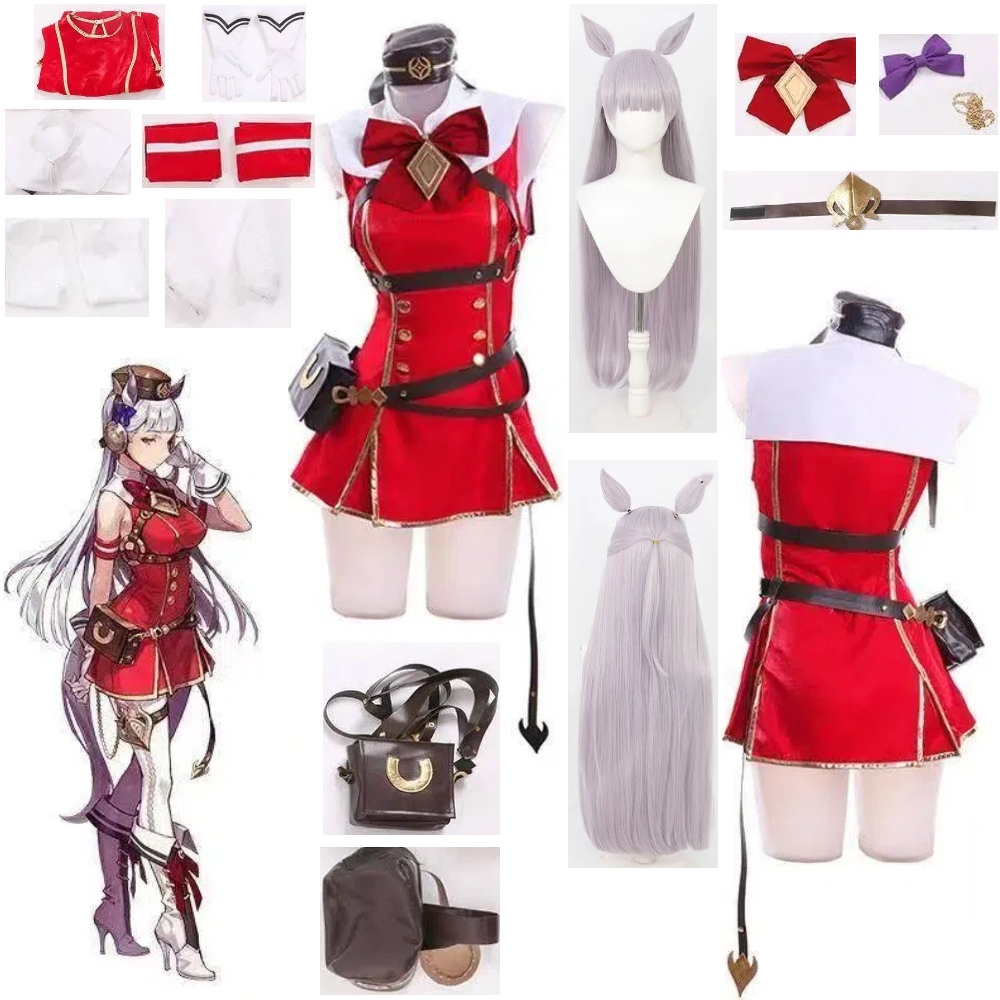 Costume de cosplay Anime Uma Musume Pretty Derby, tenue de course Gold Ship, robe rouge, perruque, accessoires, ensemble de cosplay Tracen Academy