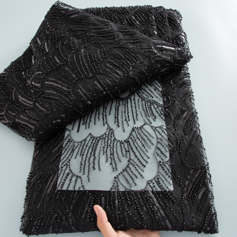 Tissu nigérian luxueux en dentelle perlée fait à la main, paillettes de haute qualité, broderie de perles, tissu africain français en dentelle pour robe, 2025