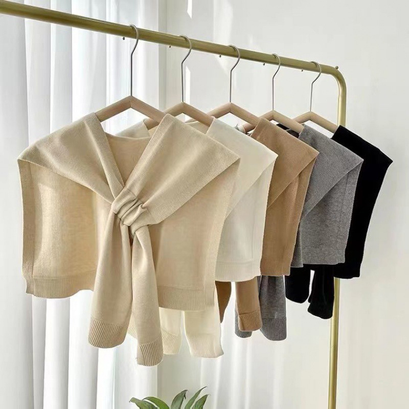 Écharpe de Protection de Cou pour Femme, Châle Croisé Solide, Faux Col, Cape Nouée, Style Coréen, 1 Pièce