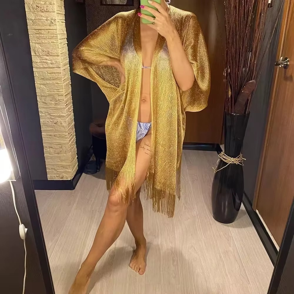 Été Sexy gland or Bikini couvrir robe de plage tuniques pour femmes maillots de bain couvertures caftan robe de soirée châles 2025