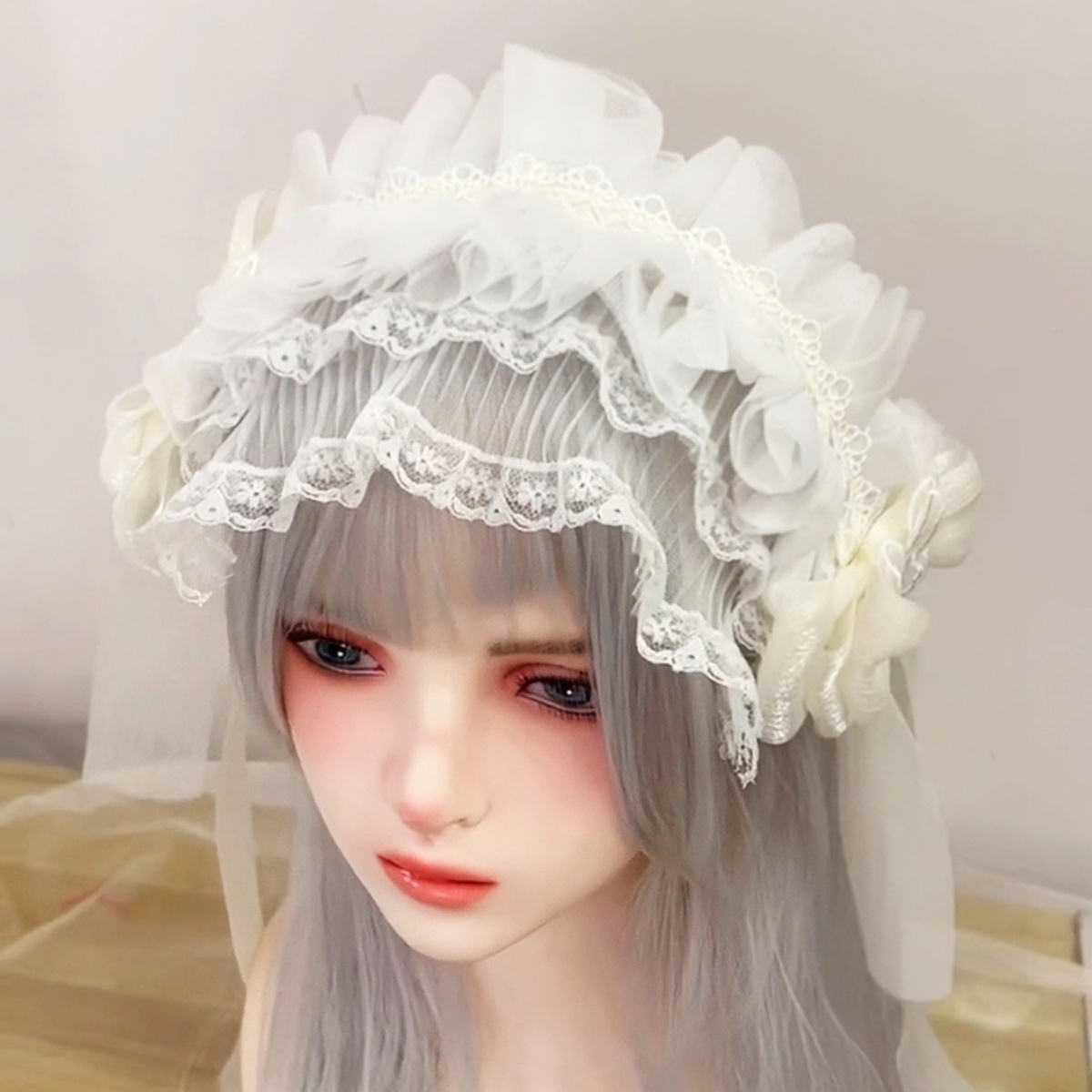 Serre-tête style voile pour femmes et filles, Harajuku, à volants, en dentelle florale, avec nœud, style Lolita gothique, accessoires pour cheveux.