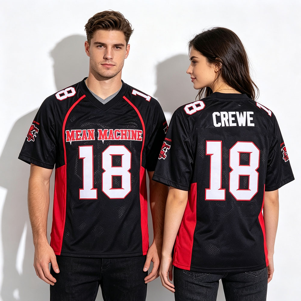 Maillot de football Paul Crewe Mean Machine, noir et rouge, col en V, en maille, à manches courtes, chemise de sport, uniforme de cosplay de film, haut de costume de fête