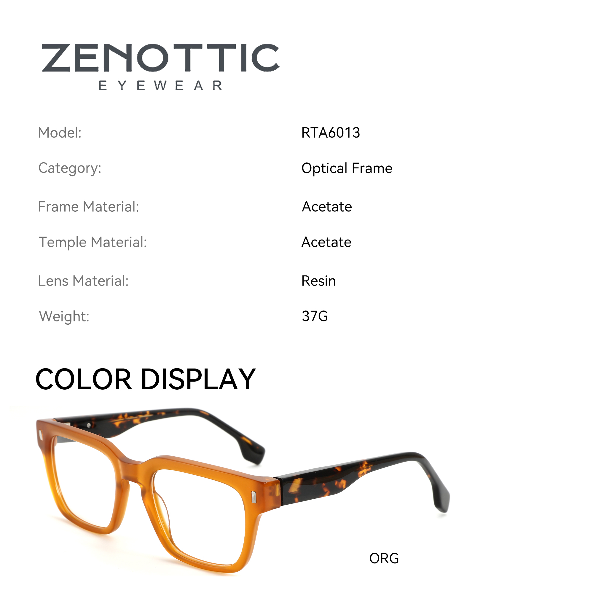ZENOTTIC Montures optiques carrées élégantes en acétate faites à la main pour lunettes pour hommes