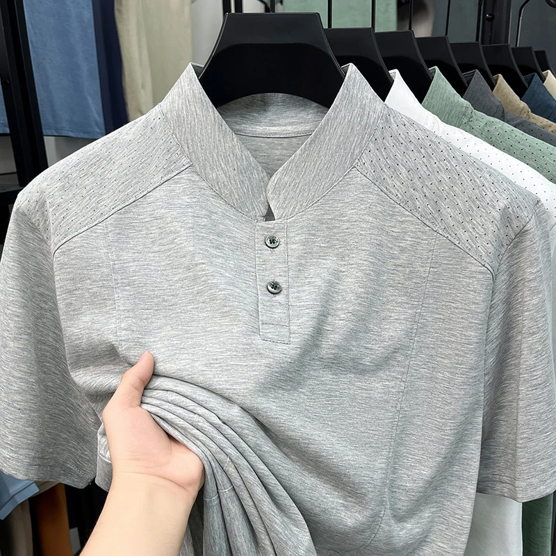 Chemises Polo Décontractées pour Hommes à Col Montant, Deux Boutons, Style Henley, Manches Raglan, Épaules Aérées, Douces et Confortables pour la Peau, Manches Courtes