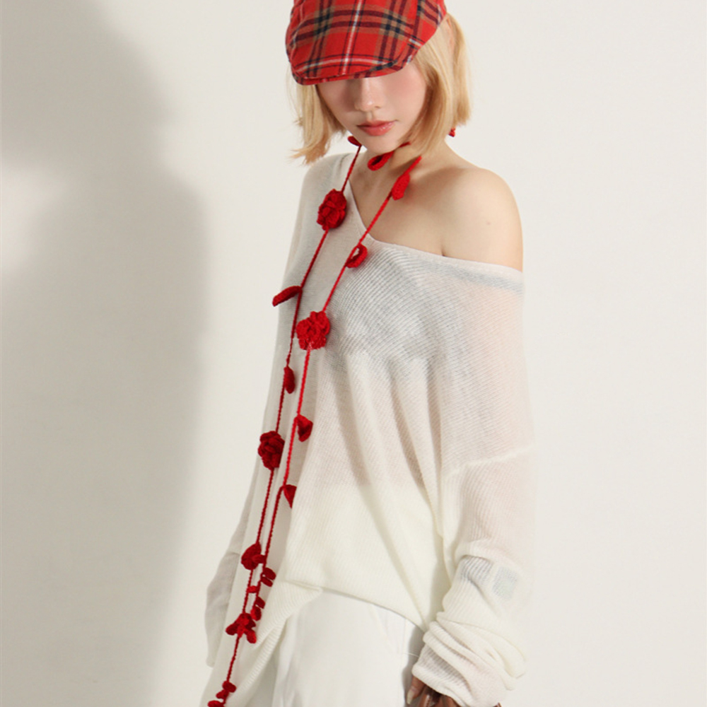 Tissé à la main Crochet fleur Rose écharpe collier pour femmes printemps été pull chaîne cou fleur foulards femme cou écharpe châles