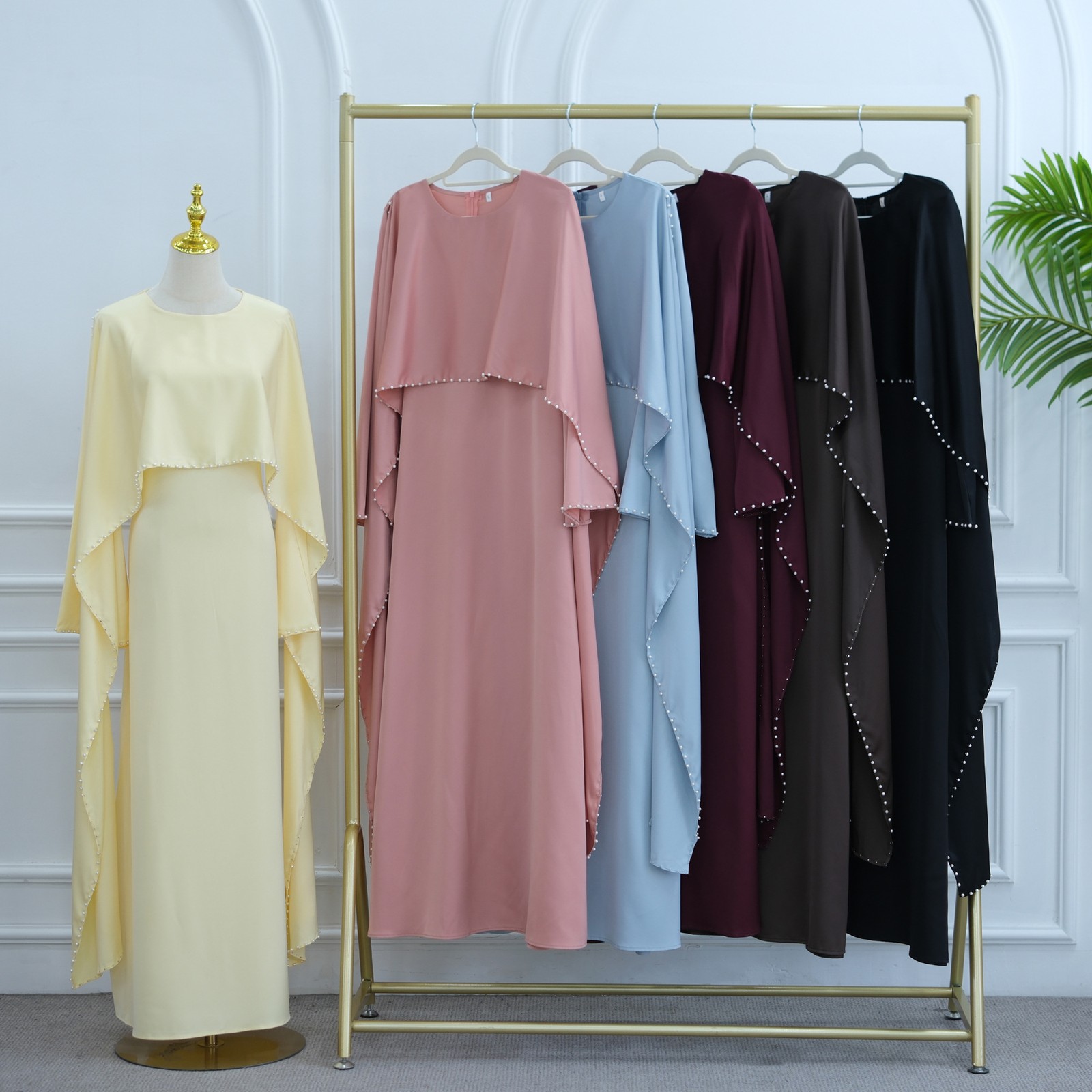 Femmes élégantes Abaya musulman luxe perles Ramadan caftan dubaï robe de soirée Jalabiya robes Largos Maxi robes