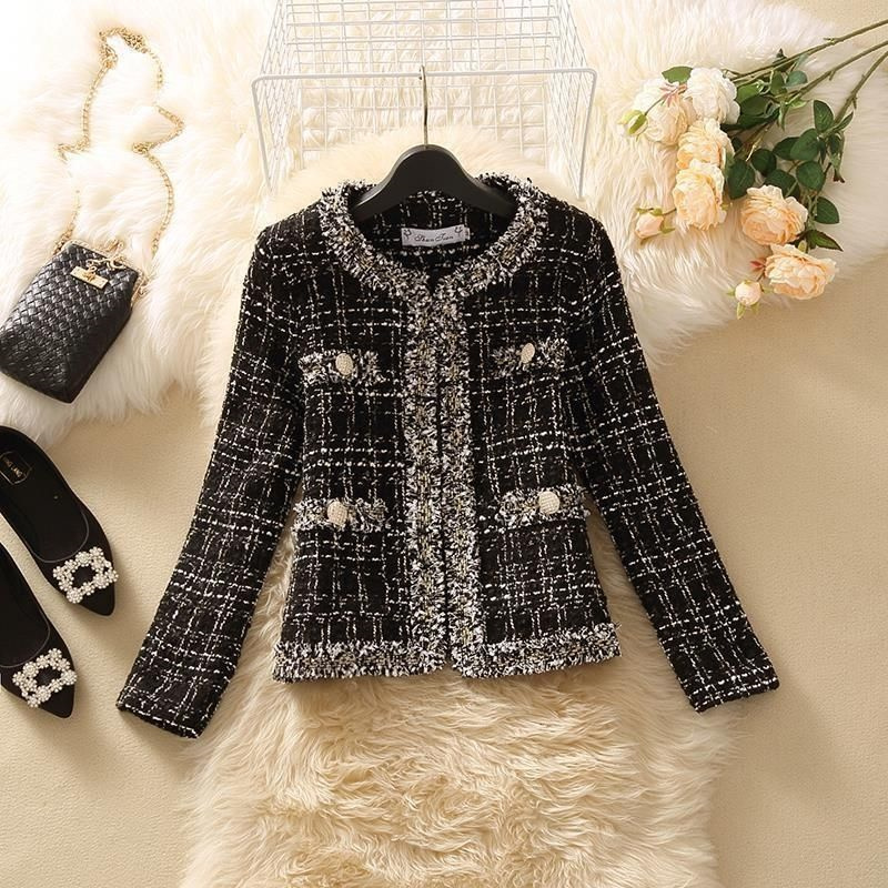 Vestes femme veste femme printemps nouveau à la mode dames court Joker tempérament petit manteau en Tweed parfumé manteau en Tweed Cardigan