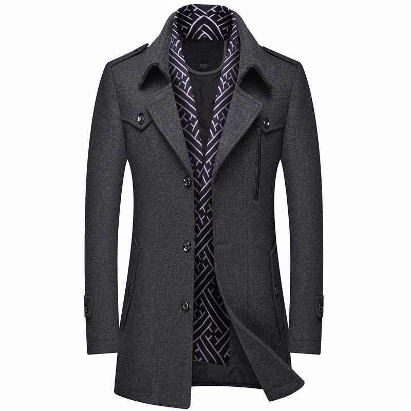 Manteaux en laine pour hommes d'hiver mode épaissir mi-long Trench solide col rabattu vêtements d'extérieur chauds affaires décontracté manteau en laine hommes