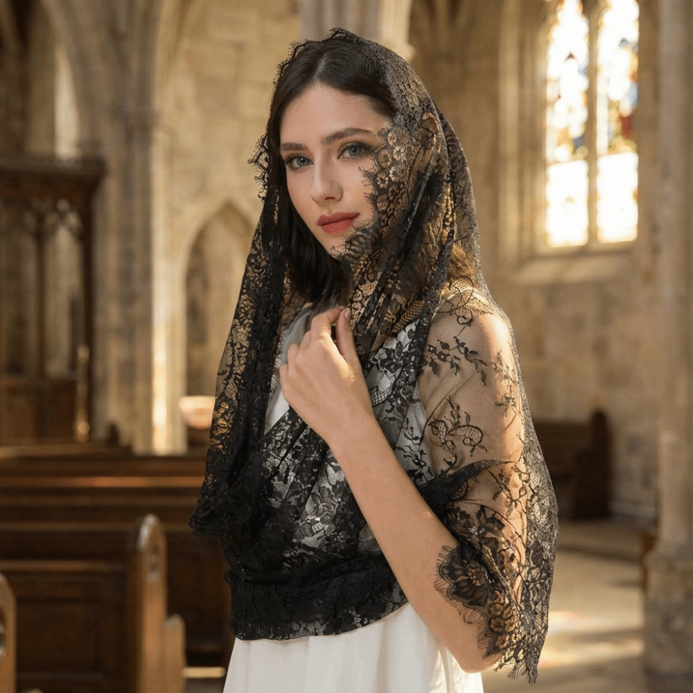 Voile de mariée polyvalent en dentelle élégante style vintage pour femme – Châle en dentelle tendance pour femme