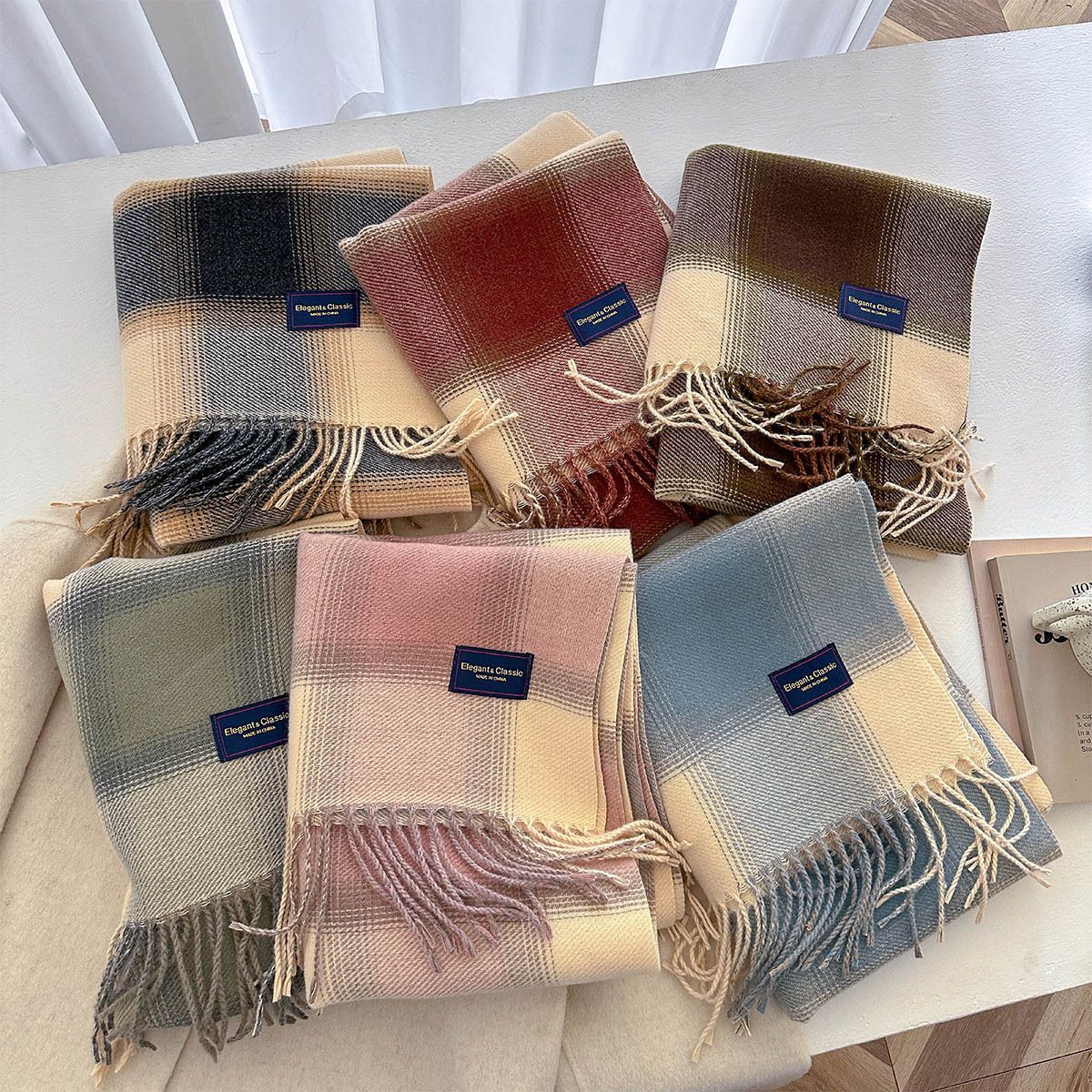Écharpe chaude épaisse pour femmes, châle Pashmina de couleur avec pompon Long, fausse cachemire, couverture d'automne et d'hiver pour Wen, 50x210CM