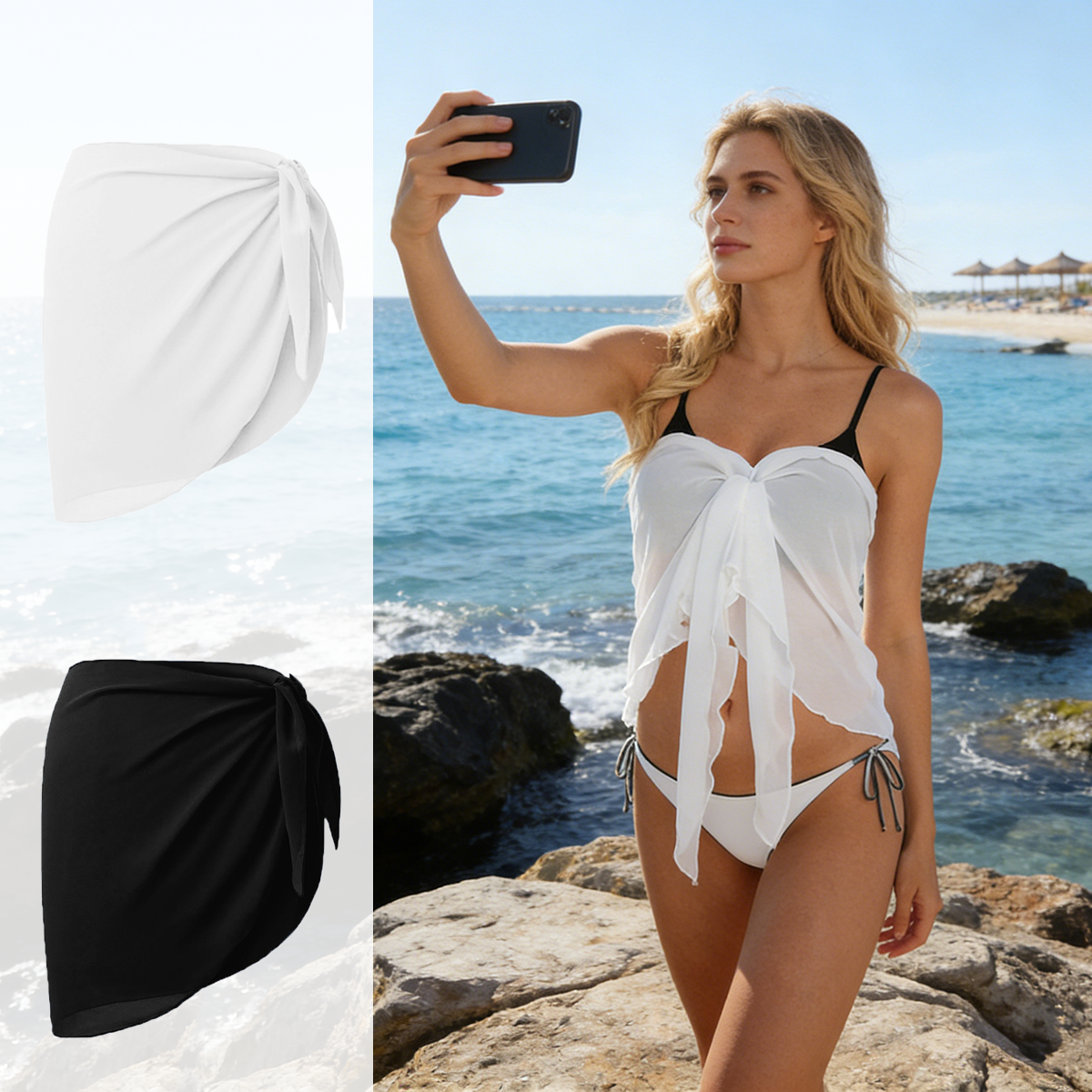 Sarongs courts pour femmes, paréos de plage, enveloppes de bikini, jupes courtes transparentes, foulards en mousseline pour maillots de bain