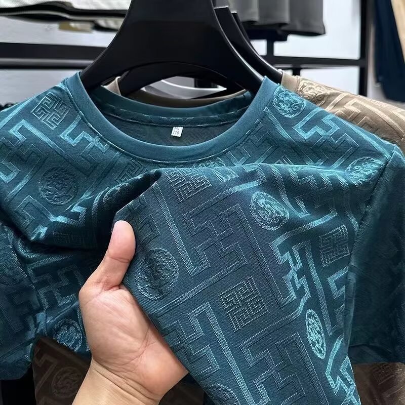Marque de luxe hommes T-shirts été nouveau glace soie à manches courtes imprimé T-shirt col rond Cool hommes haut Base chemise T-shirts blanc
