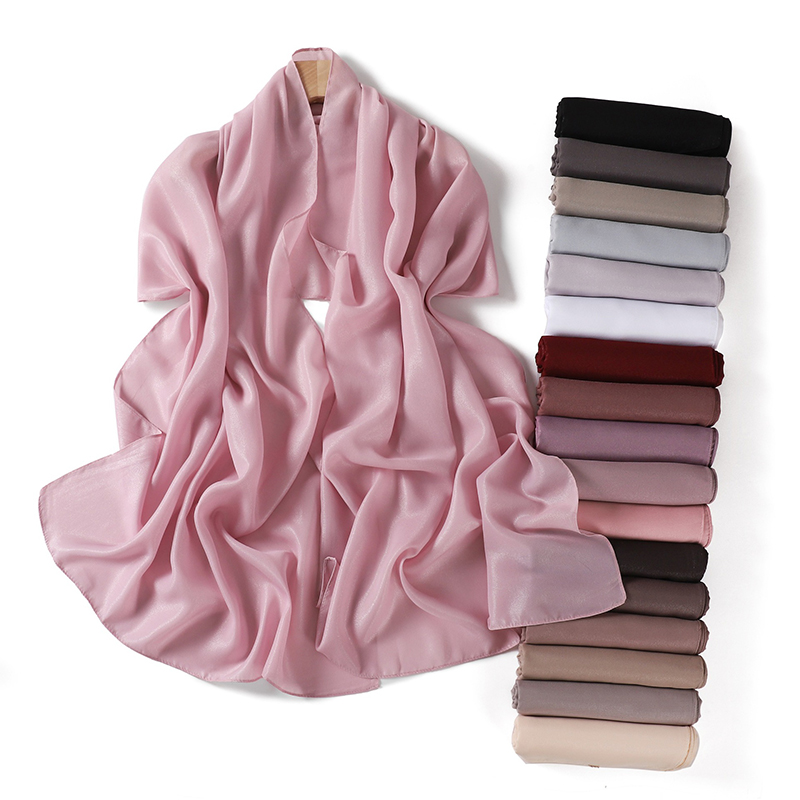 Foulard Hijab musulman en mousseline de soie pour femmes, couleur unie, carré, bandeau, Jersey, Turban islamique, châle, 180x70cm