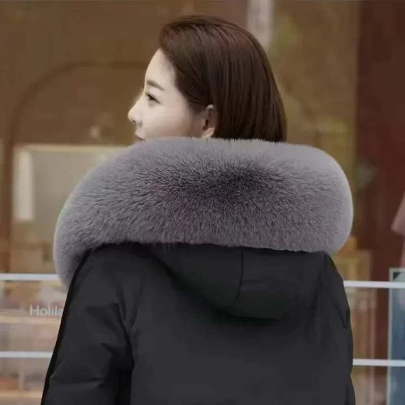 Hiver femmes fausse fourrure de renard col châle fourrure col manteau capuche décor fausse écharpe Parkas manteau col foulards