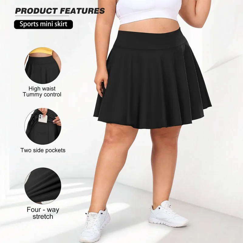 Grande taille femmes avec poche jupe courte Fitness jupe courte taille haute mode 200lbs sport jupe courte salle de sport en plein air jupe solide