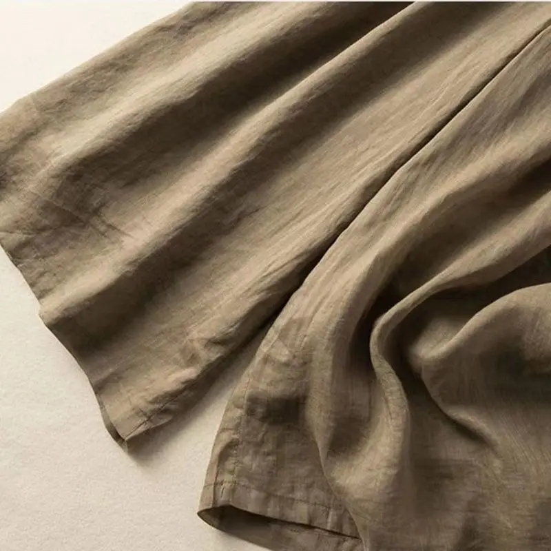 Pantalon en coton et lin noir pour femmes, décontracté, élastique, taille haute, ample, mode coréenne, jambes larges, longueur cheville, 2025