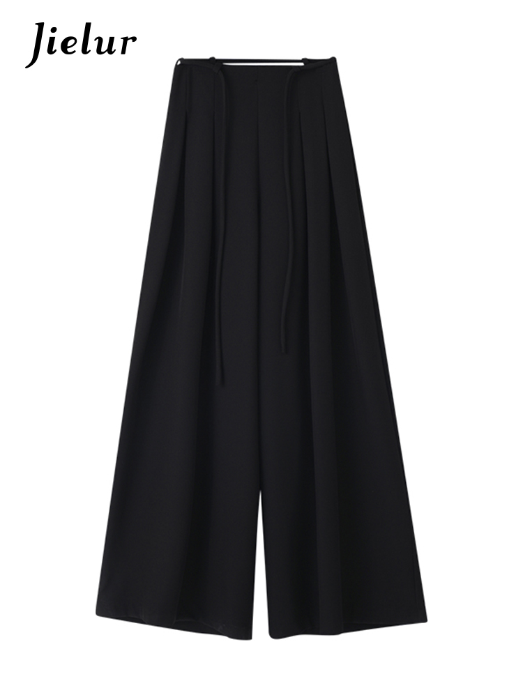Pantalon Abricot Noir à Jambes Larges pour Femme, Slim, Simple, Décontracté, de Rue, à la Mode, Nouvelle Collection d'Été