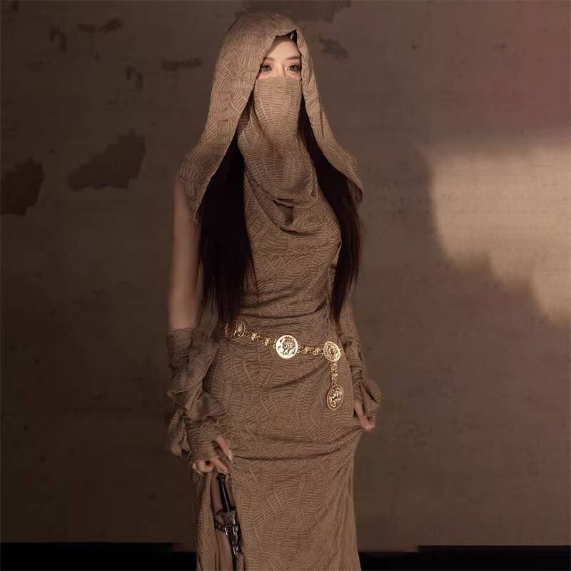 Femmes robe à capuche 2025 nouveau Wasteland vent désert Style influenceur manches détachables avec ceinture femmes robe