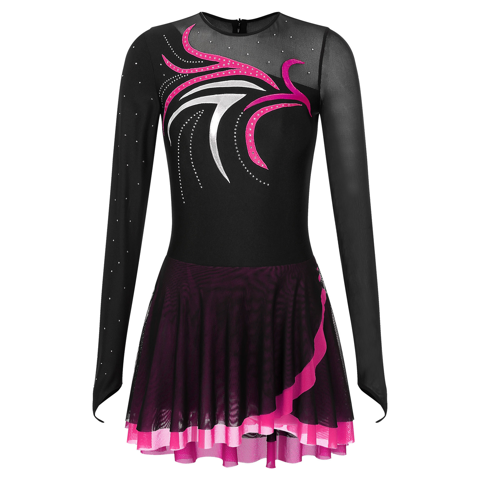 Costume de danse de patinage artistique pour femmes, robe de danse Tutu de ballerine à col montant, strass scintillants, robe de danse lyrique