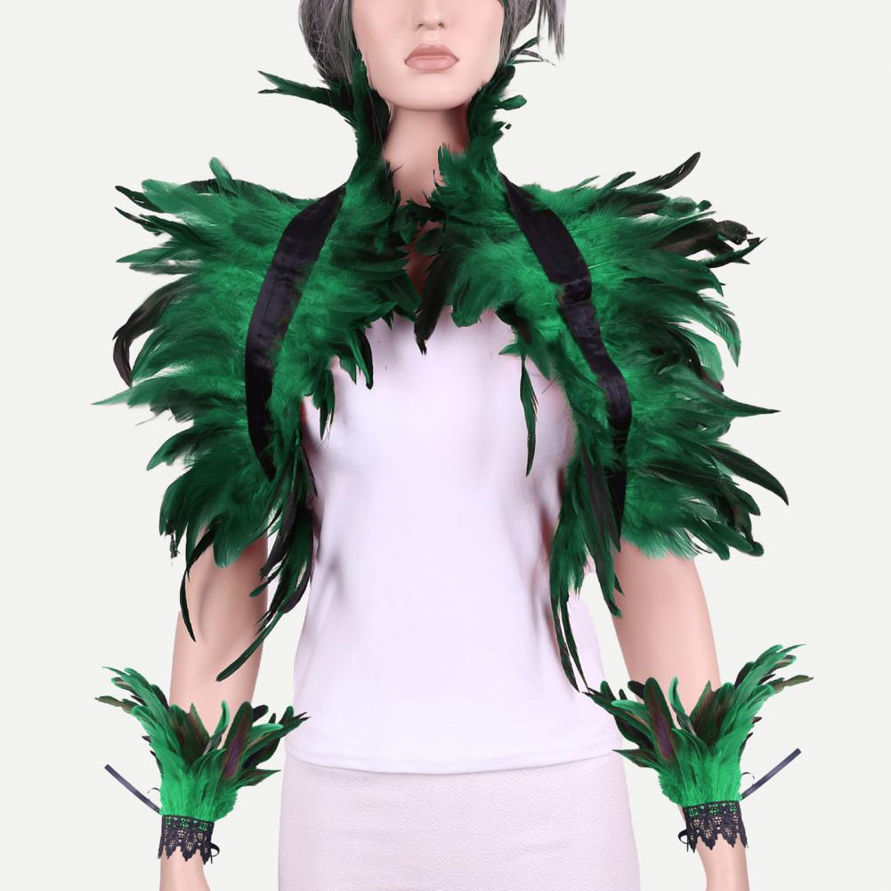 1 ensemble d'écharpe d'épaule Cosplay avec anneau de poignet, Style gothique, Imitation plume, châle en dentelle ajouré, châle de spectacle sur scène