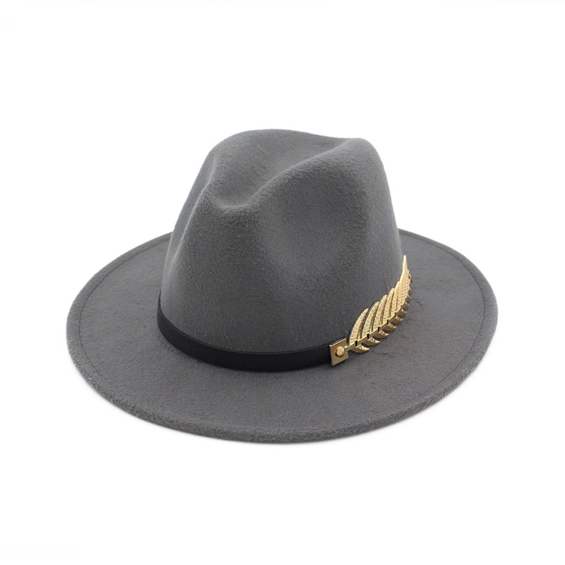 QBHAT tendance hommes femmes laine feutre Panama chapeau Fedora casquettes avec feuilles de métal bande de cuir Jazz Trilby casquette blanc vert jaune chapeaux
