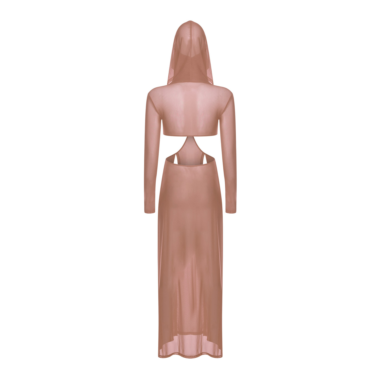Robe transparente pour femmes, Maxi, fente haute, masque facial à capuche, manches longues, ajourée, Cover-Up pour les maillots de bain, robe en maille Sexy