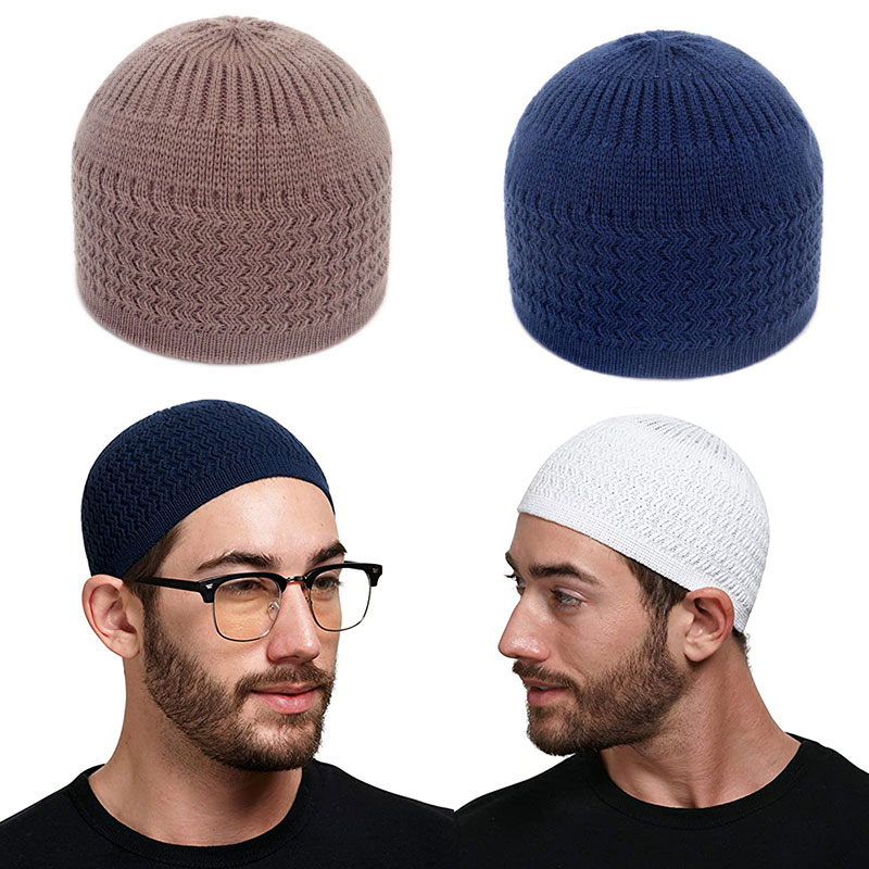 Bonnets unisexe casquette chaud islamique Ramadan juif kippa Homme chapeau hiver tricoté hommes musulmans chapeaux de prière hommes Wrap tête casquettes